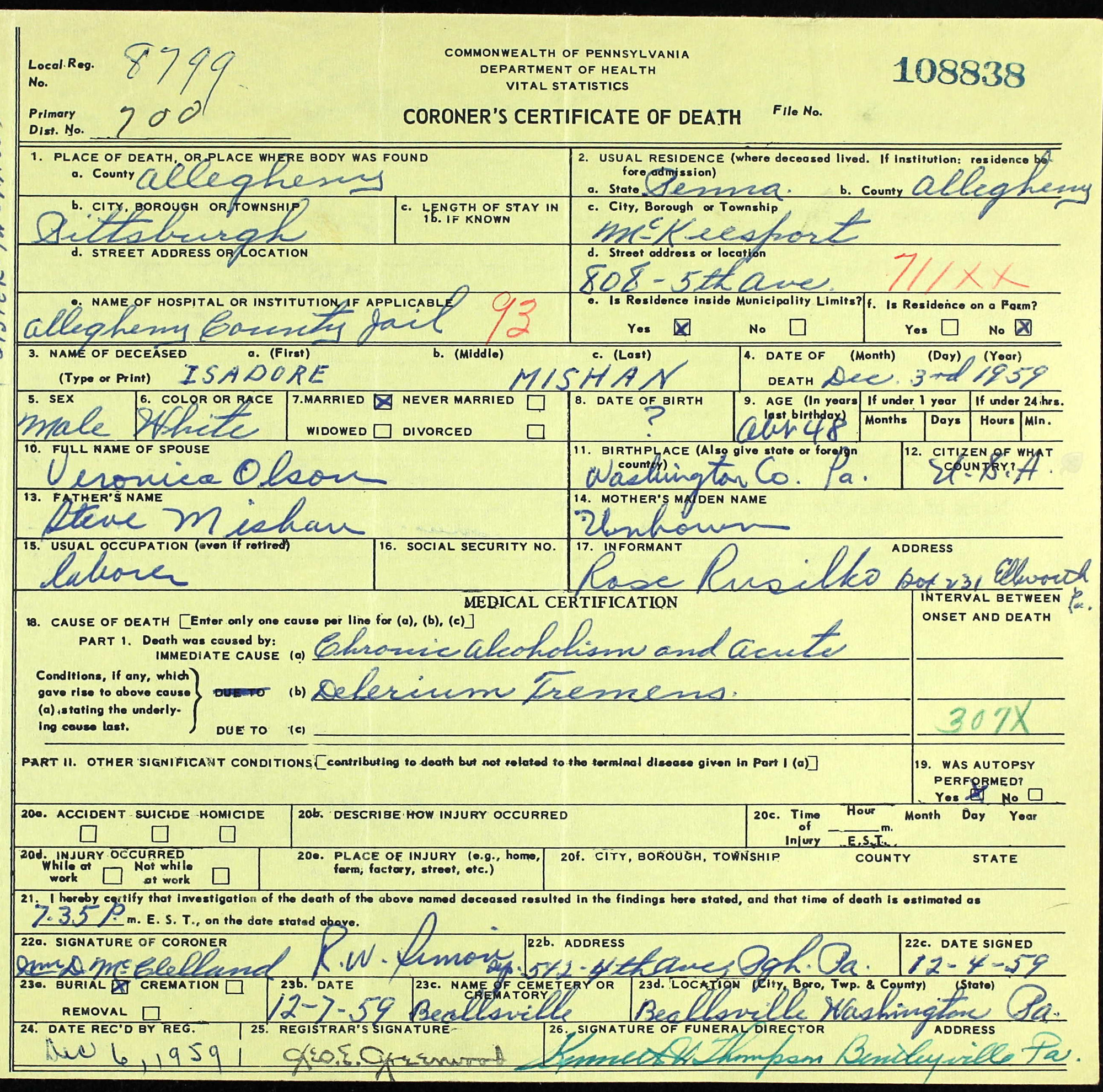death certificate
